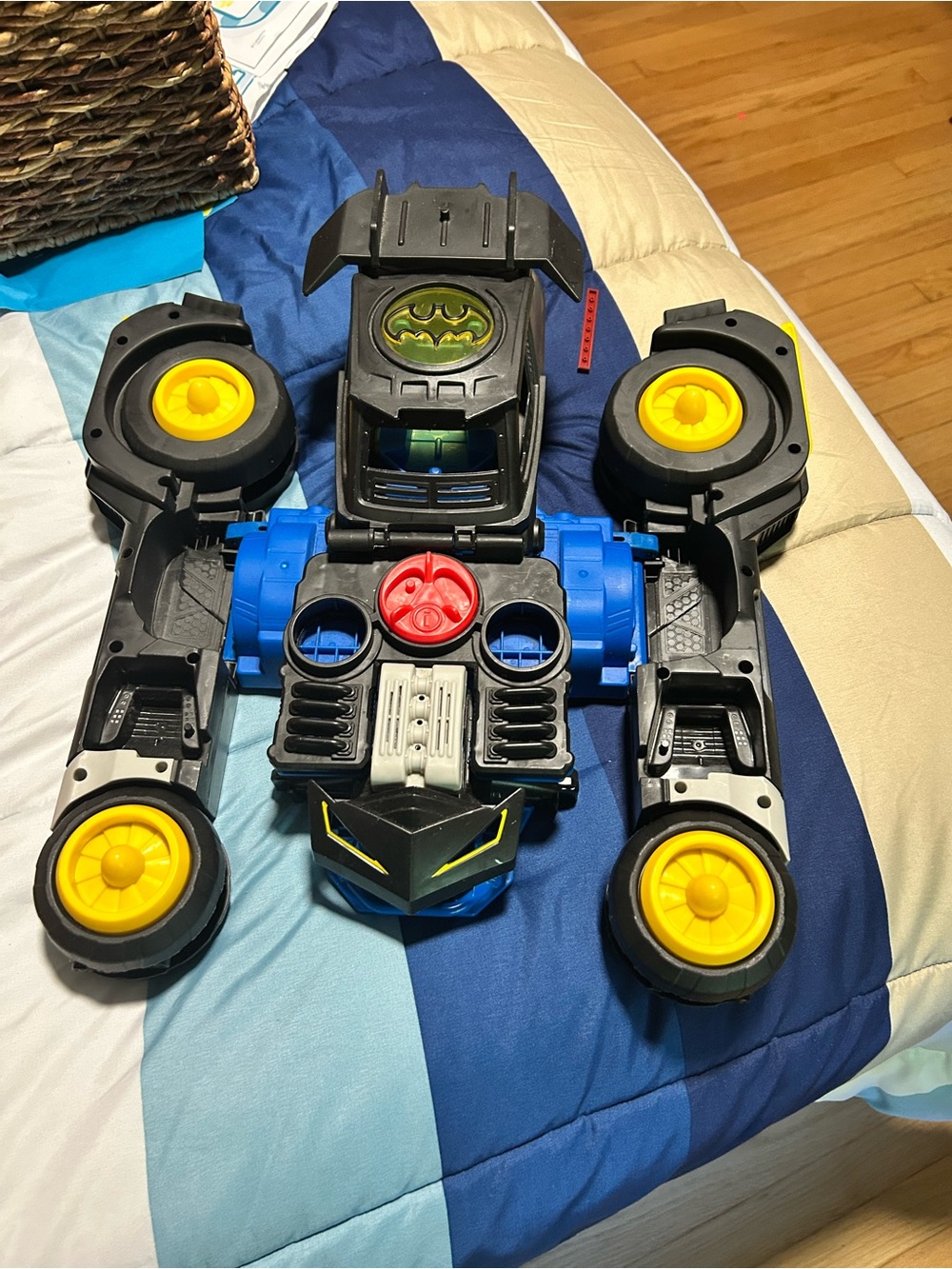Batman Blue and Black Transforming Bat-Vehicle with Yellow Wheels